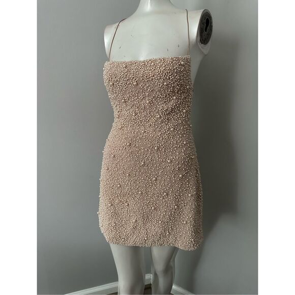 Retrofete Marin Faux Pearl-Embellished Crepe Mini Dress Pink Small $695 - Picture 10 of 13